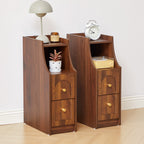 7.87" Ultra Narrow Nightstand with 2 Drawer and Charging Station, Slim End Table Bedside Table for Bedroom with Open Shelf