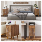 YOCWO Fluted Narrow Nightstand Set of 2 with Charging Station for Bedroom, Wood End Table with Drawer and Door for Living Room