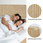YOCWO Headboard for King Size Bed with Charging Station, Fluted Grooved Panel Head Board with Rounded Corners, Walnut, Headboard Only(Bed Frame Not Included)
