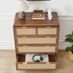 YOCWO Farmhouse 4 Drawer Linen Dresser for Bedroom, Chest of Drawers with Curved Edge, Wood Storage Large Dresser Organizer for Bedroom Living Room Hallway Closet