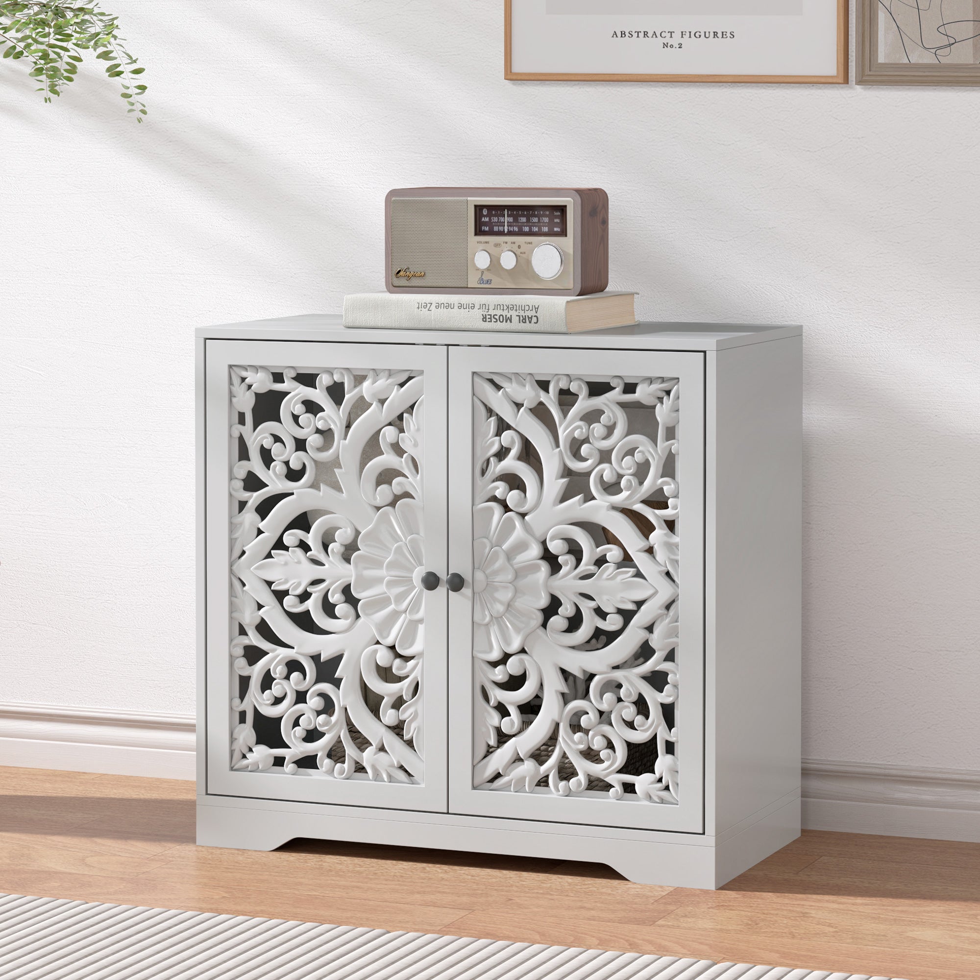 Accent Cabinet with Hollow Carved Door for Entryway Hallway