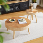 2-Piece Modern Round Coffee Table Set for Living Room, Faux Wood End Table
