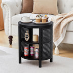 YOCWO Small Round End Table with Open Storage for Small Space, 3 Tier Accent Table Side Table with Iron Rattan Decor