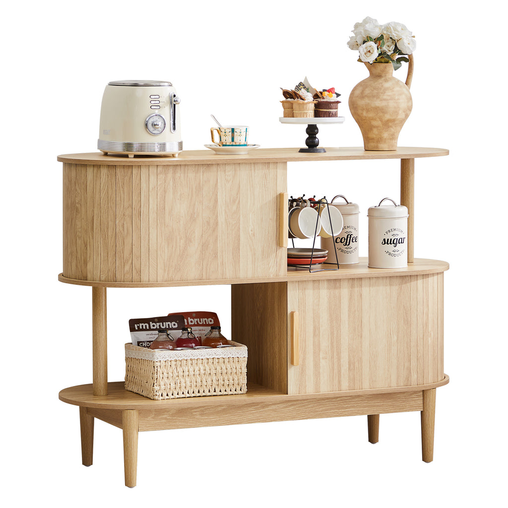 YOCWO 42.51" Oval Sideboard Buffet Cabinet with Tambour Sliding Door,Oval Curved Fluted Sideboard with Open Shelf, Buffet Storage Cabinet for Dining Room Living Room Entryway