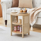 YOCWO Small Round End Table Set of 2 with Open Storage for Small Space, 3 Tier Accent Table Side Table with Iron Rattan Decor