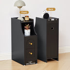 7.87" Ultra Narrow Nightstand with 2 Drawer and Charging Station, Slim End Table Bedside Table for Bedroom with Open Shelf