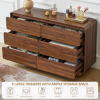 YOCWO 6 Drawer Dresser for Bedroom, Mid Century Chest of Drawers with Arc Edge and Round Leg, Wood Storage Large Dresser Organizer for Bedroom Living Room Hallway Closet