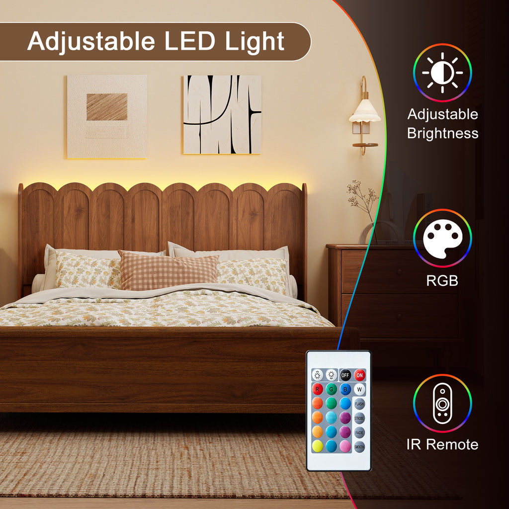 YOCWO Queen/King Size Headboard with LED Lights & Adjustable Height, Wave Panel Head Board with Rounded Corners, Headboard Only(Bed Frame Not Included)