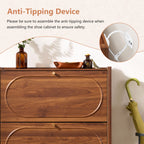 YOCWO Fluted Shoe Storage Cabinet with 2 Flip Drawers, Mid Century Wood Shoe Rack Organizer with Open Shelf, Freestanding Narrow Shoe Cabinet for Entryway Hallway