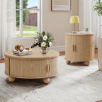 YOCWO Lift Top Coffee Table with Sliding Door and Round Leg, Fluted Round Coffee Table with Hidden Compartments Storage for Living Room