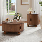 YOCWO Lift Top Coffee Table with Sliding Door and Round Leg, Fluted Round Coffee Table with Hidden Compartments Storage for Living Room