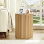 Small Round End table for Living Room with fluted Design, Circle Bedside Table for Bedroom