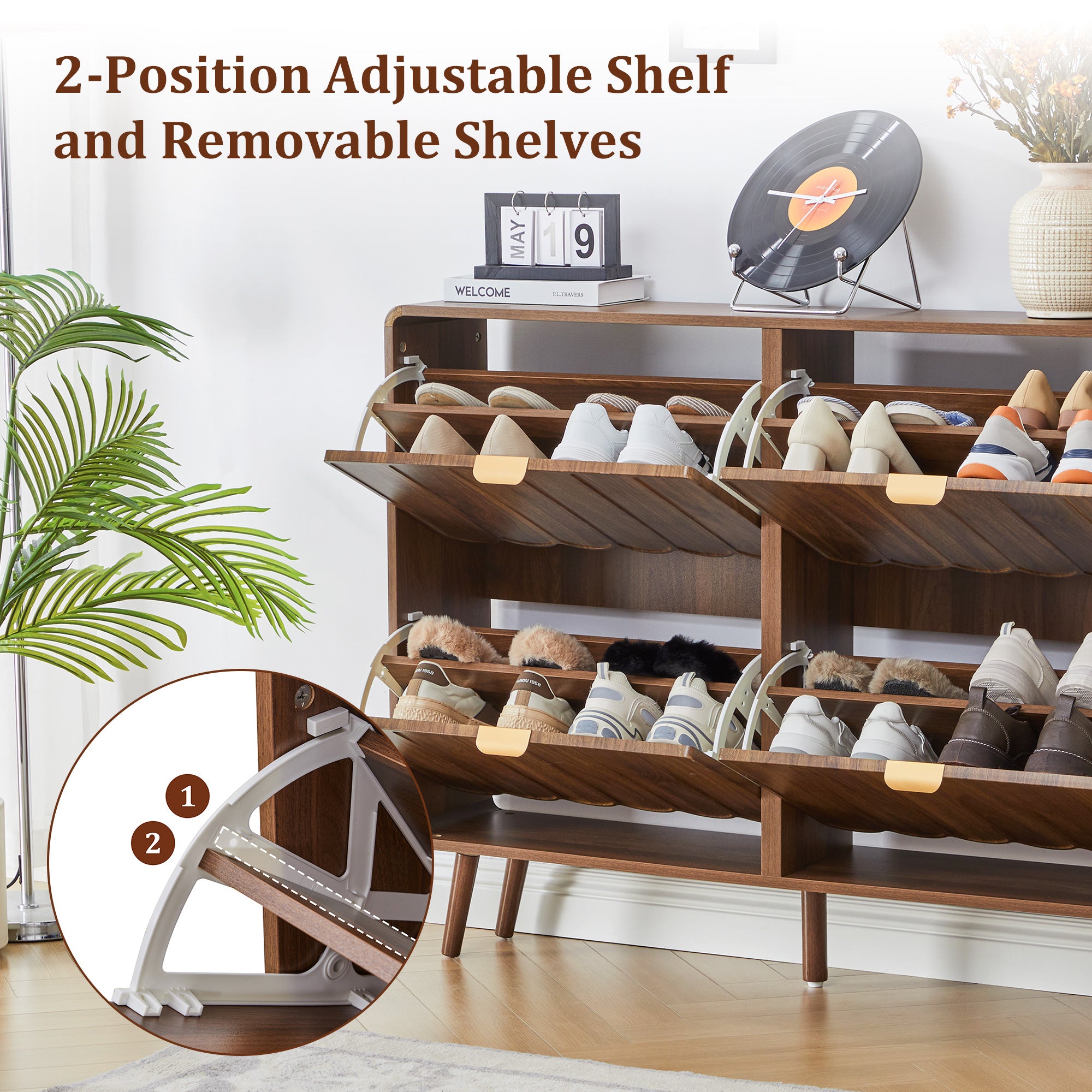 YOCWO Shoe Storage Cabinet with 4 Flip Drawers for Entryway, Shoe Rack Organizer with Wave Design