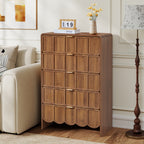 YOCWO 5 Drawer Dresser Set of 2 with Wave Panel, Mid Century Tall Storage Dresser Chest of Drawer for Bedroom