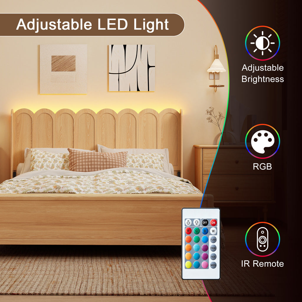 YOCWO Queen/King Size Headboard with LED Lights & Adjustable Height, Wave Panel Head Board with Rounded Corners, Headboard Only(Bed Frame Not Included)
