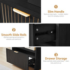 70" Tall Arched Bookcases with 1 Large Drawers & 4 Shelves, Wooden Bookshelf with Carved Line and Curved Top for Living Room Office