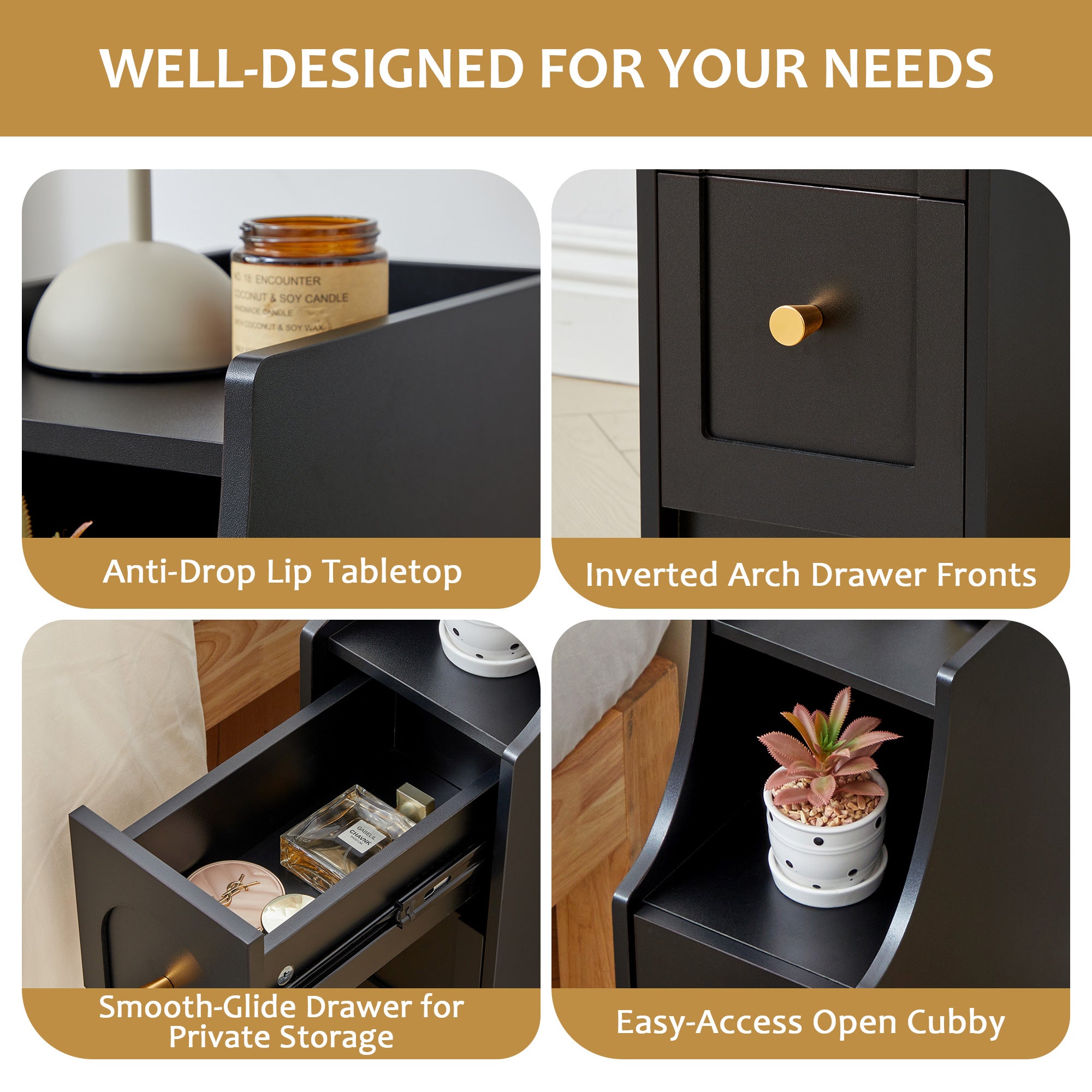 7.87" Ultra Narrow Nightstand with 2 Drawer and Charging Station, Slim End Table Bedside Table for Bedroom with Open Shelf