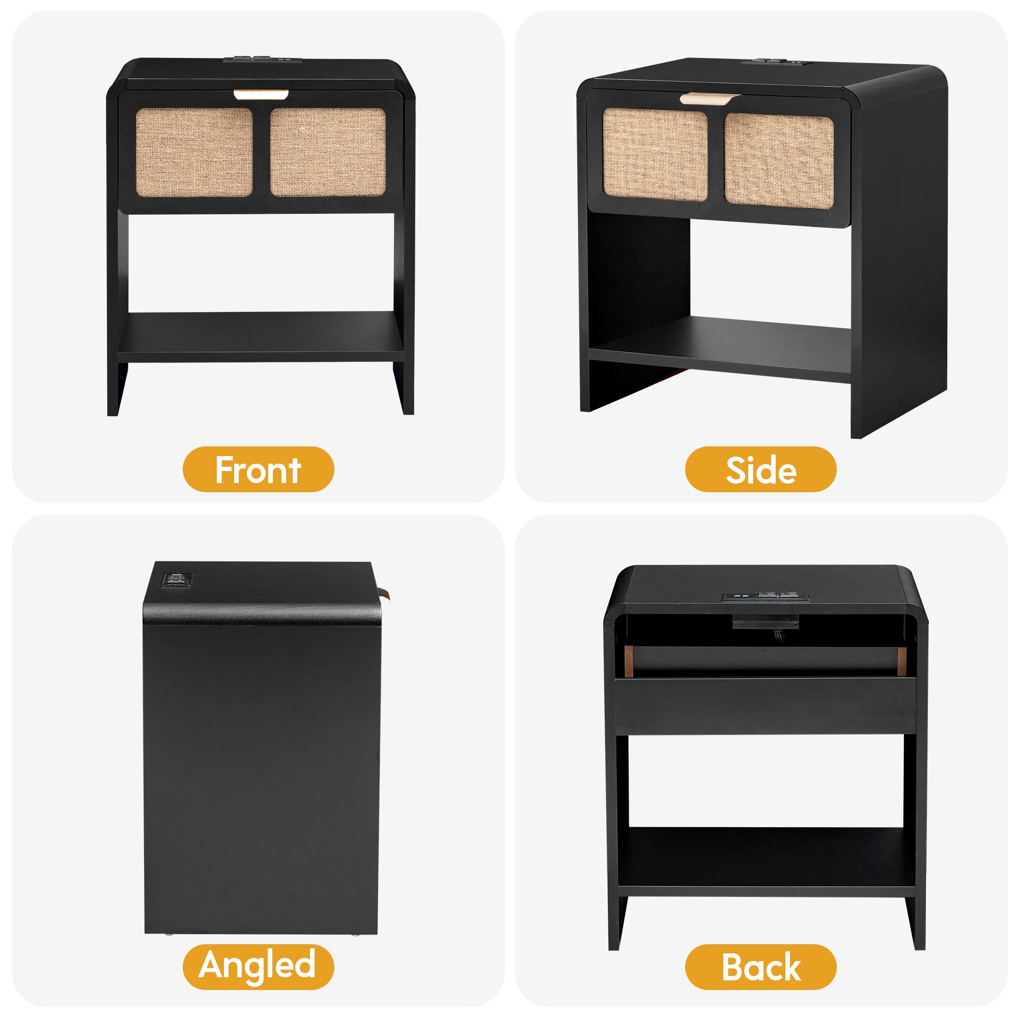 YOCWO Nightstand with Charging Station for Bedroom Set of 2 , Linen Bedside Table Set of 2 with Drawers