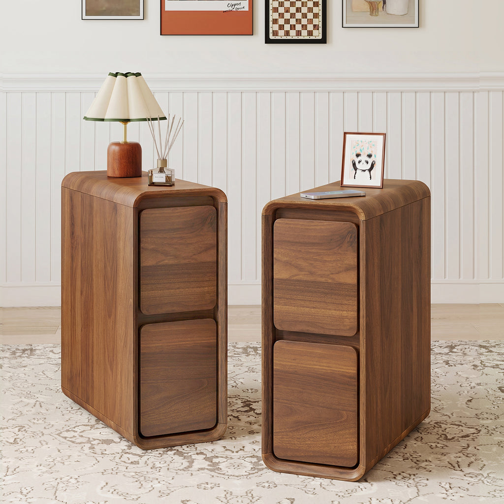 YOCWO Narrow Nightstand for Bedroom, Mid Century End Table with Arc Edge and Round Leg, Wood Storage Chest of Drawer Organizer for Bedroom Living Room Hallway Closet