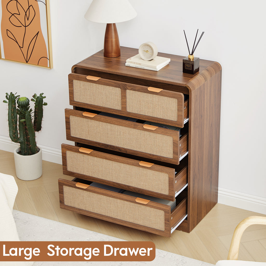YOCWO Farmhouse 4 Drawer Linen Dresser for Bedroom, Chest of Drawers with Curved Edge, Wood Storage Large Dresser Organizer for Bedroom Living Room Hallway Closet