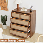YOCWO Farmhouse 4 Drawer Linen Dresser for Bedroom, Chest of Drawers with Curved Edge, Wood Storage Large Dresser Organizer for Bedroom Living Room Hallway Closet