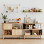 YOCWO 42.51" Oval Sideboard Buffet Cabinet with Tambour Sliding Door,Oval Curved Fluted Sideboard with Open Shelf, Buffet Storage Cabinet for Dining Room Living Room Entryway