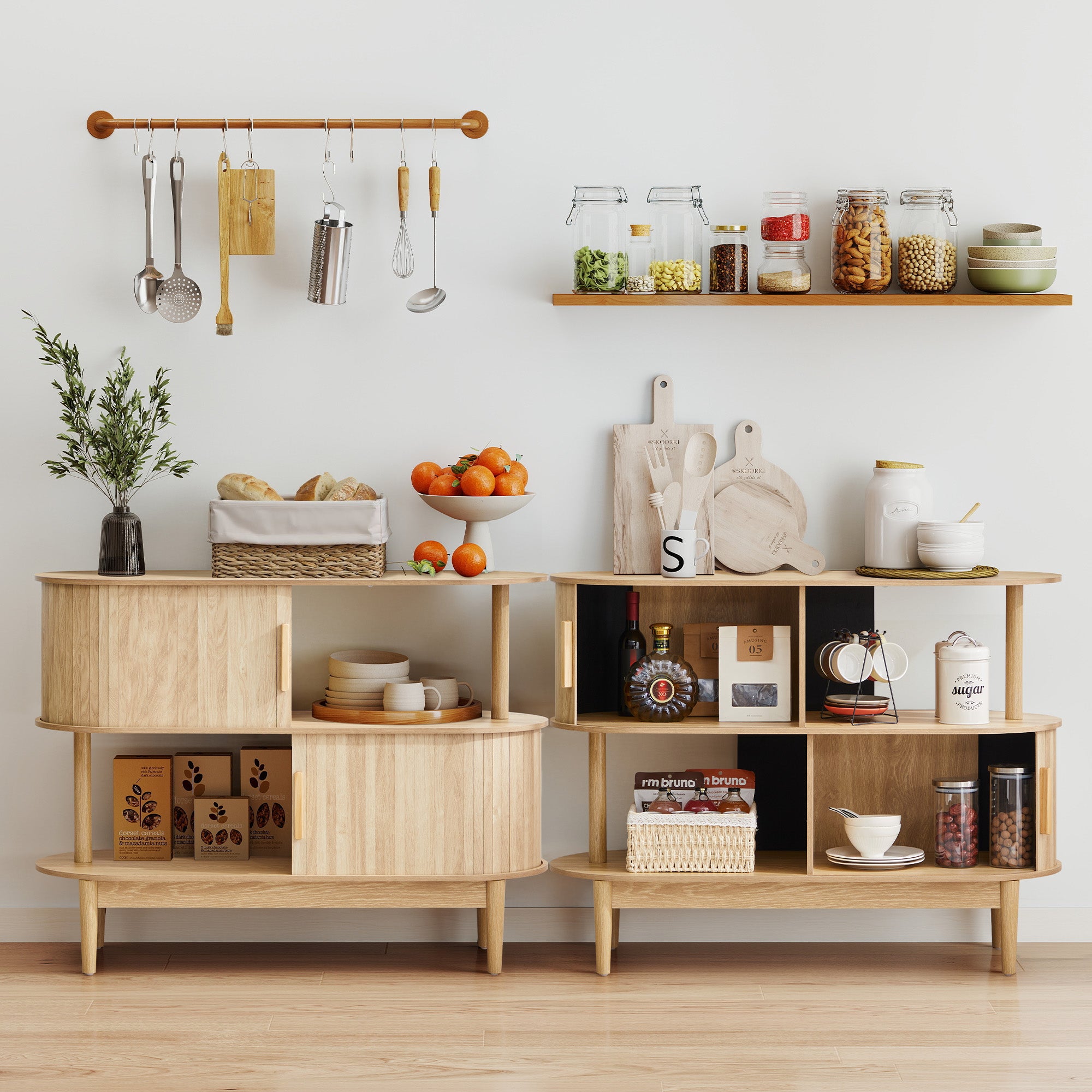 YOCWO 42.51" Oval Sideboard Buffet Cabinet with Tambour Sliding Door,Oval Curved Fluted Sideboard with Open Shelf, Buffet Storage Cabinet for Dining Room Living Room Entryway