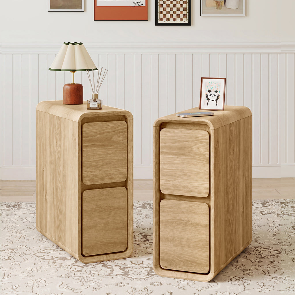 YOCWO Narrow Nightstand for Bedroom, Mid Century End Table with Arc Edge and Round Leg, Wood Storage Chest of Drawer Organizer for Bedroom Living Room Hallway Closet