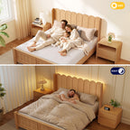 YOCWO Queen/King Size Headboard with LED Lights & Adjustable Height, Wave Panel Head Board with Rounded Corners, Headboard Only(Bed Frame Not Included)