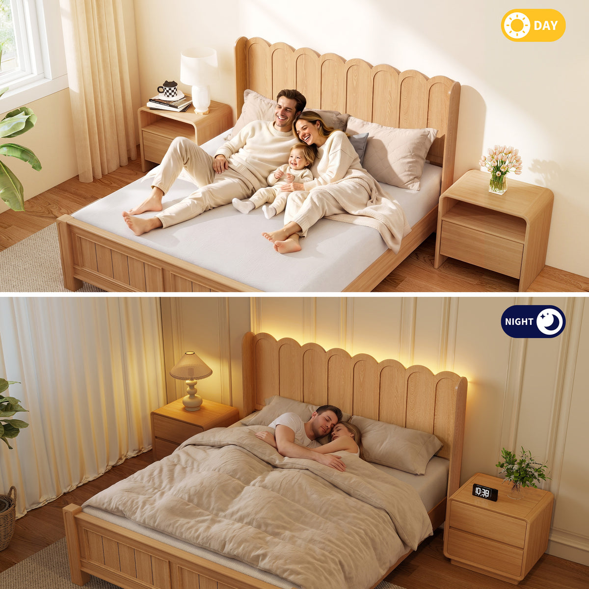 YOCWO Queen/King Size Headboard with LED Lights & Adjustable Height, Wave Panel Head Board with Rounded Corners, Headboard Only(Bed Frame Not Included)