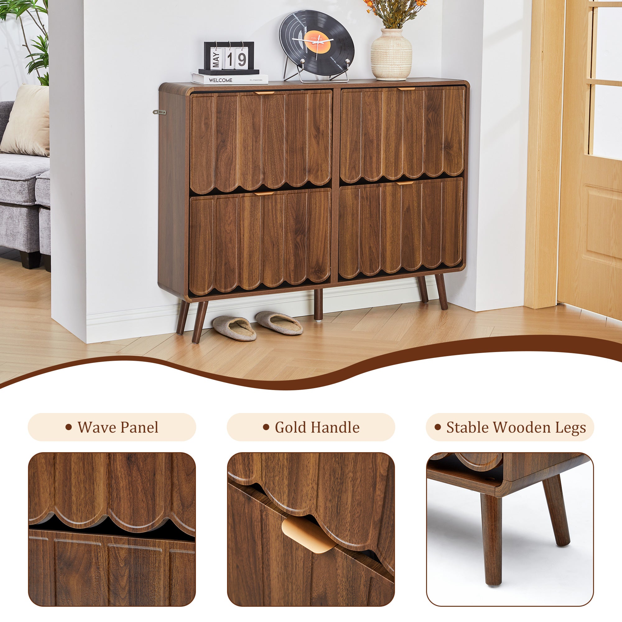 YOCWO Shoe Storage Cabinet with 4 Flip Drawers for Entryway, Shoe Rack Organizer with Wave Design