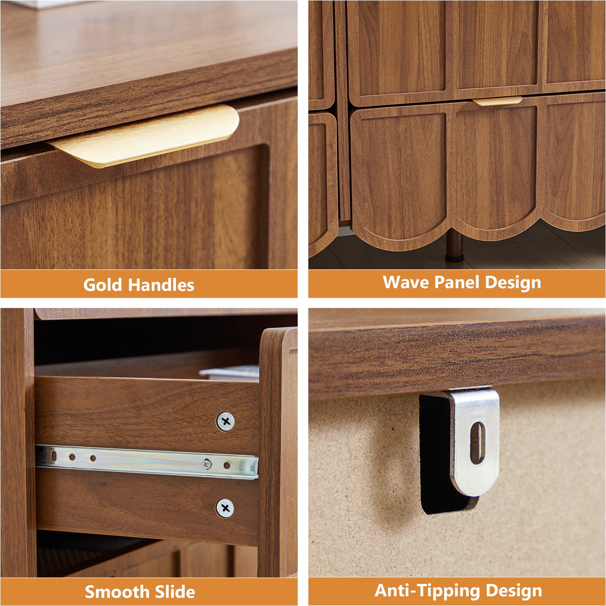 YOCWO 9 Drawer Dresser with Wave Panel, Mid Century Storage Dresser Chest of Drawer for Bedroom
