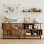 YOCWO 42.51" Oval Sideboard Buffet Cabinet with Tambour Sliding Door,Oval Curved Fluted Sideboard with Open Shelf, Buffet Storage Cabinet for Dining Room Living Room Entryway