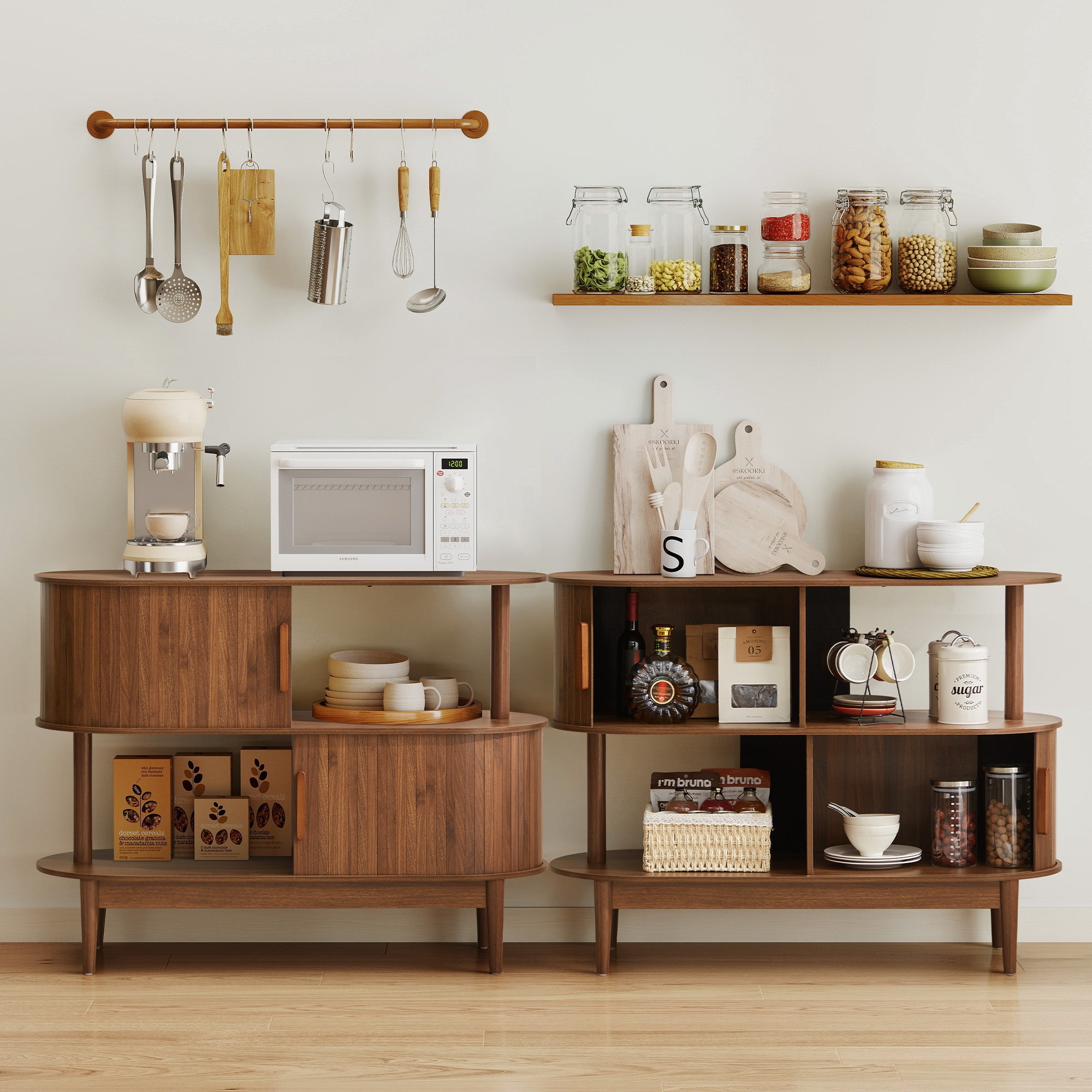 YOCWO 42.51" Oval Sideboard Buffet Cabinet with Tambour Sliding Door,Oval Curved Fluted Sideboard with Open Shelf, Buffet Storage Cabinet for Dining Room Living Room Entryway