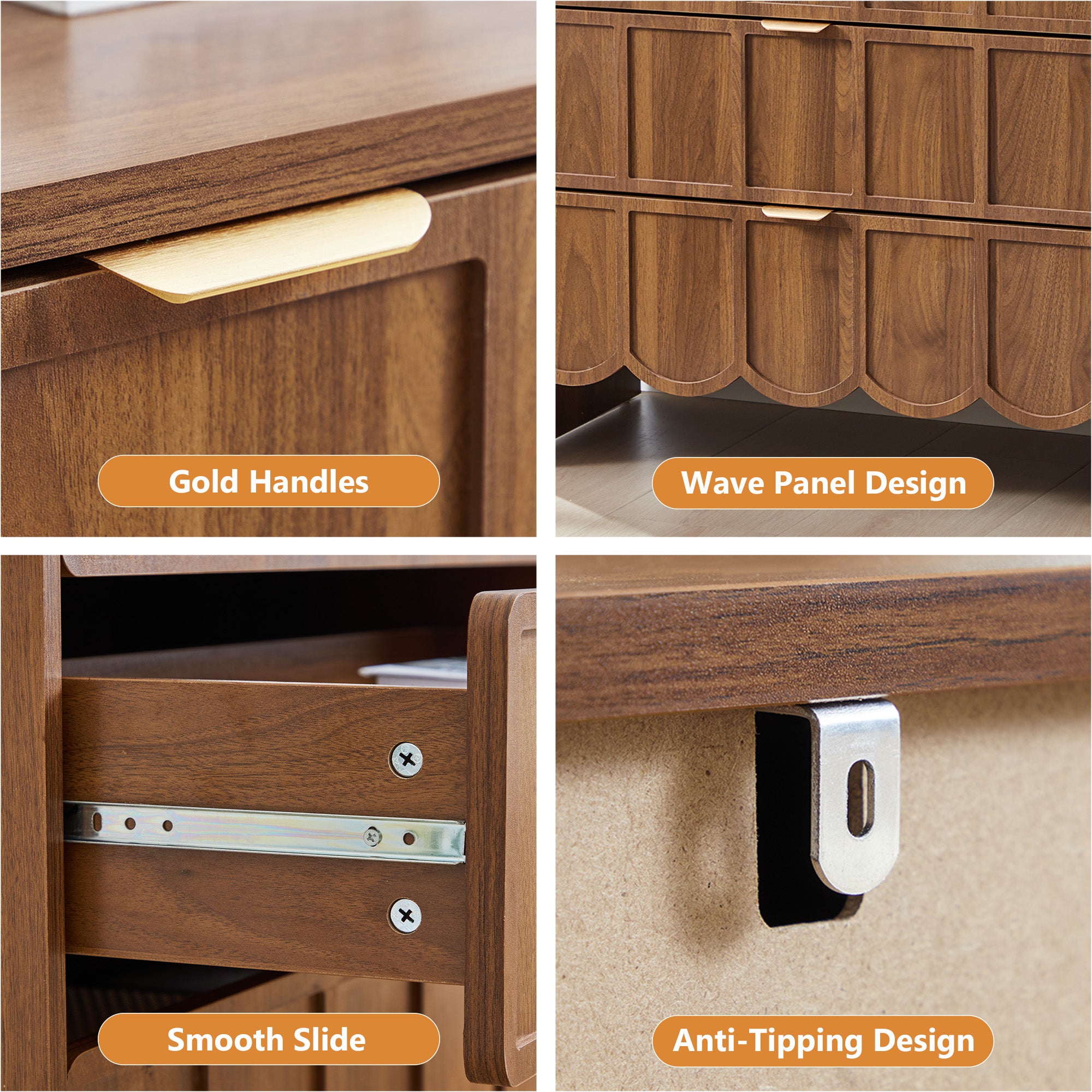 YOCWO 5 Drawer Dresser with Wave Panel, Mid Century Tall Storage Dresser Chest of Drawer for Bedroom