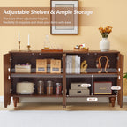 YOCWO Sideboard and Buffets with Wave Carved Line Design, Mid Century Buffet Storage Cabinet with 4 Doors and Adjustable Shelves, Accent Cabinet for Living Room Kitchen Entryway, Walnut