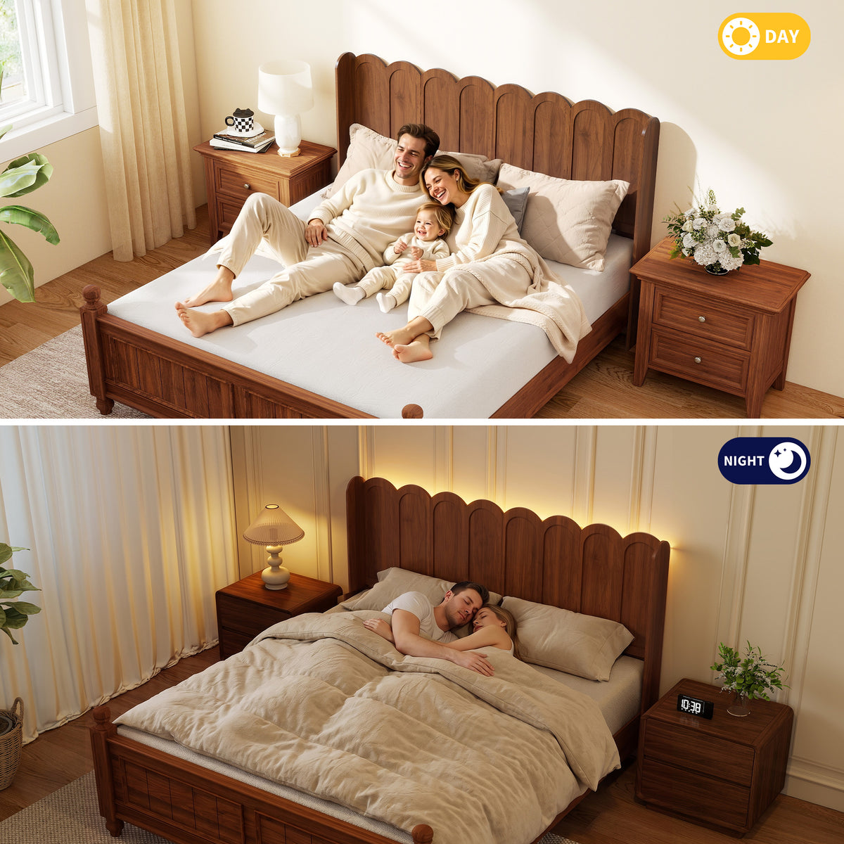 YOCWO Queen/King Size Headboard with LED Lights & Adjustable Height, Wave Panel Head Board with Rounded Corners, Headboard Only(Bed Frame Not Included)