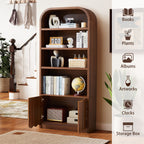 YOCWO 70" Tall Arched Bookcases with 2 Doors & 4 Shelves, Wooden Bookshelf with Wave Panel and Curved Top for Living Room Office