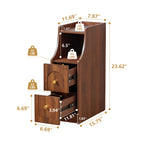 7.87" Ultra Narrow Nightstand with 2 Drawer and Charging Station, Slim End Table Bedside Table for Bedroom with Open Shelf