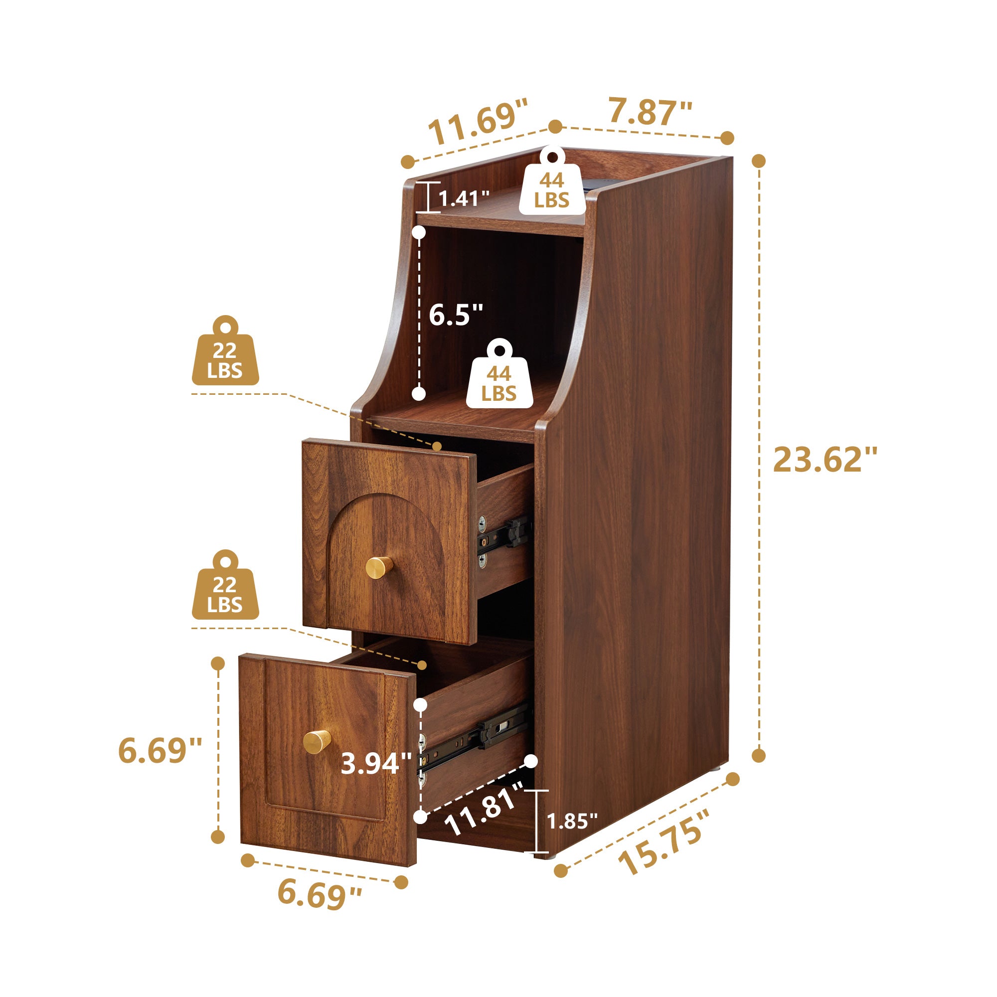 7.87" Ultra Narrow Nightstand with 2 Drawer and Charging Station, Slim End Table Bedside Table for Bedroom with Open Shelf