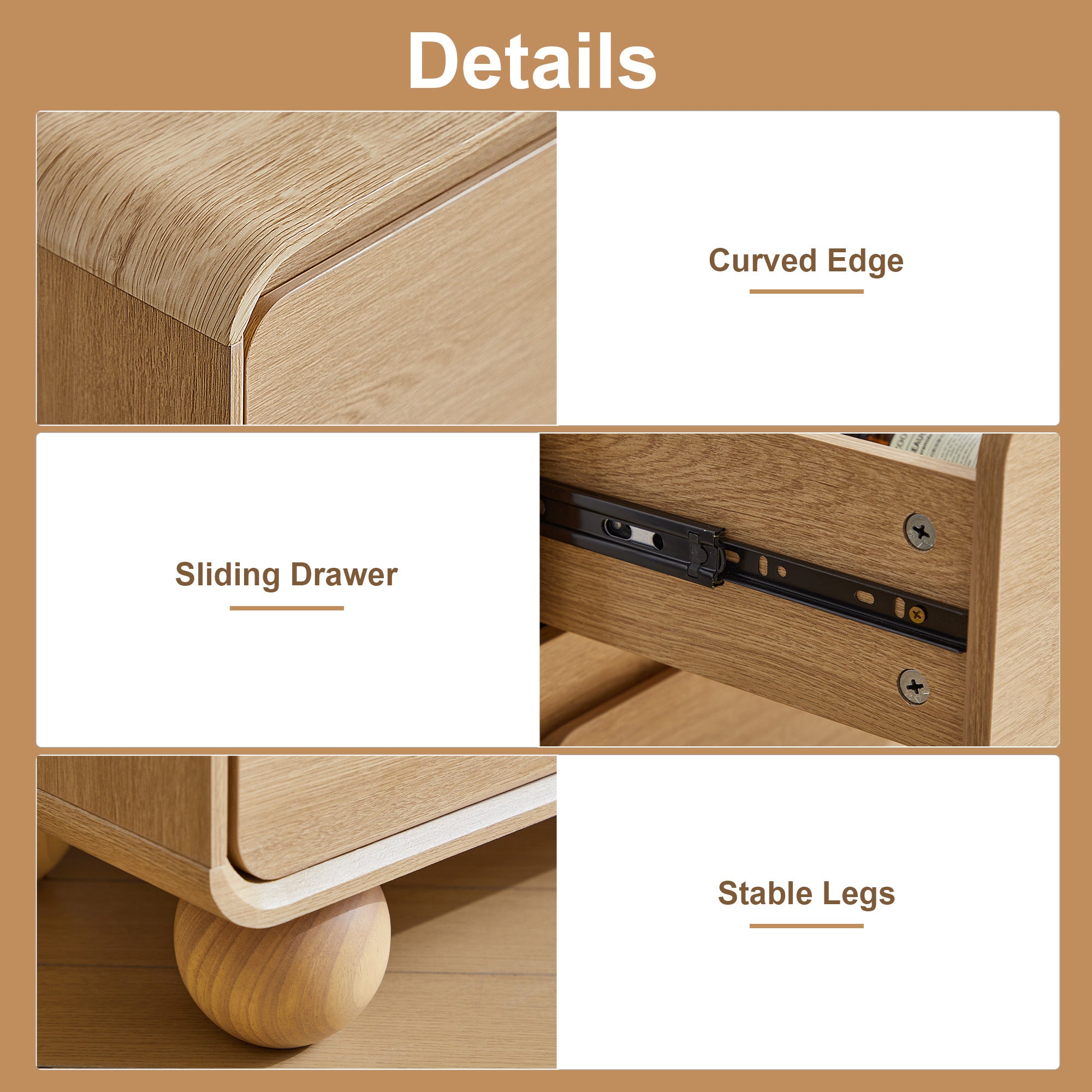 YOCWO 6 Drawer Dresser for Bedroom, Mid Century Chest of Drawers with Arc Edge and Round Leg, Wood Storage Large Dresser Organizer for Bedroom Living Room Hallway Closet