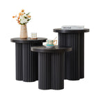 YOCWO 3 Pieces Round End Table with Fluted Plum Leg, Mid Century Modern Coffee Table Set of 3