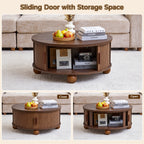 YOCWO Lift Top Coffee Table with Sliding Door and Round Leg, Fluted Round Coffee Table with Hidden Compartments Storage for Living Room