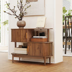 YOCWO 42.51" Oval Sideboard Buffet Cabinet with Tambour Sliding Door,Oval Curved Fluted Sideboard with Open Shelf, Buffet Storage Cabinet for Dining Room Living Room Entryway
