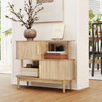 YOCWO 42.51" Oval Sideboard Buffet Cabinet with Tambour Sliding Door,Oval Curved Fluted Sideboard with Open Shelf, Buffet Storage Cabinet for Dining Room Living Room Entryway