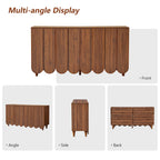 YOCWO Sideboard and Buffets with Wave Carved Line Design, Mid Century Buffet Storage Cabinet with 4 Doors and Adjustable Shelves, Accent Cabinet for Living Room Kitchen Entryway, Walnut