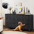 YOCWO 58.5" Wide 9 Drawer Dresser with Wave Fluted, Mid Century Storage Dresser Chest of Drawer for Bedroom