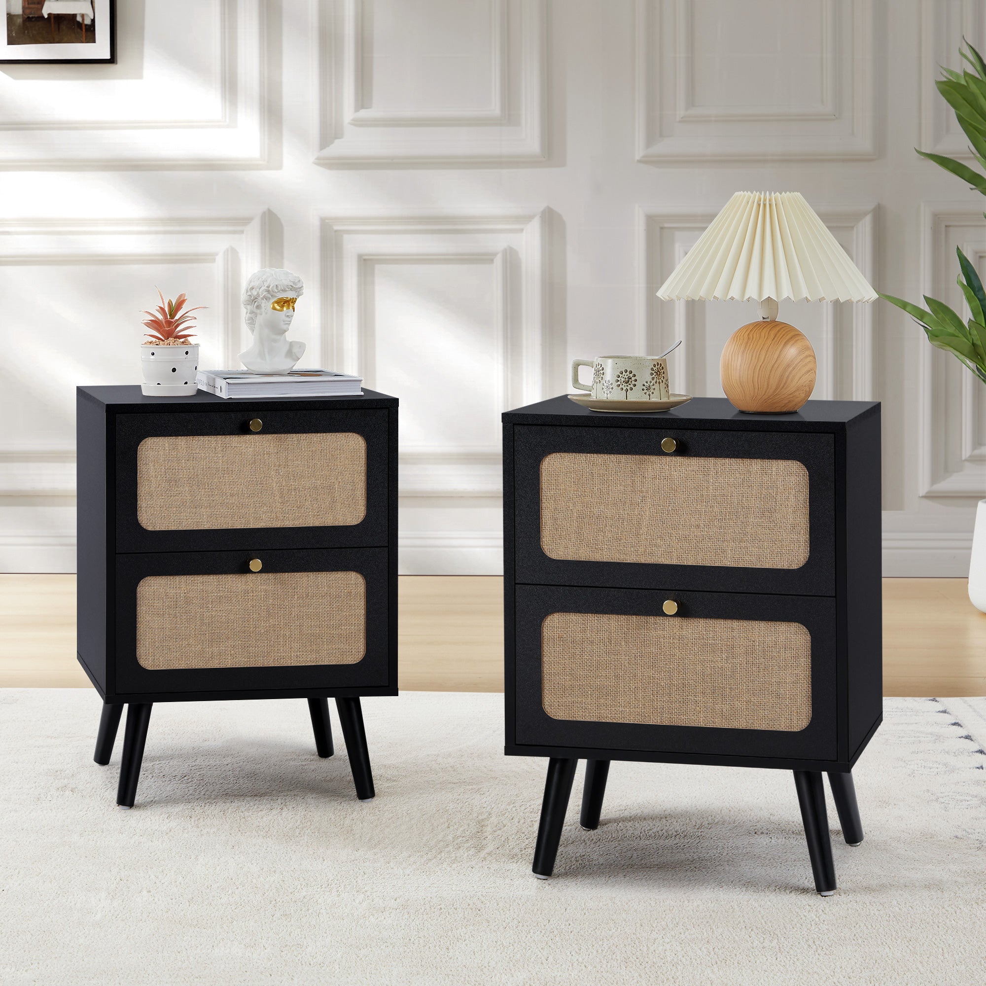 YOCWO Nightstand for Bedroom Set of 2 , Linen Bedside Table Set of 2 with Drawers