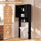 YOCWO Over The Toilet Storage Cabinet, Mid Century Storage Cabinet Over Toilet with 2 Doors and Open Shelf, Home Space Saver for Bathroom, Living Room