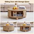 YOCWO Lift Top Coffee Table with Sliding Door and Round Leg, Fluted Round Coffee Table with Hidden Compartments Storage for Living Room